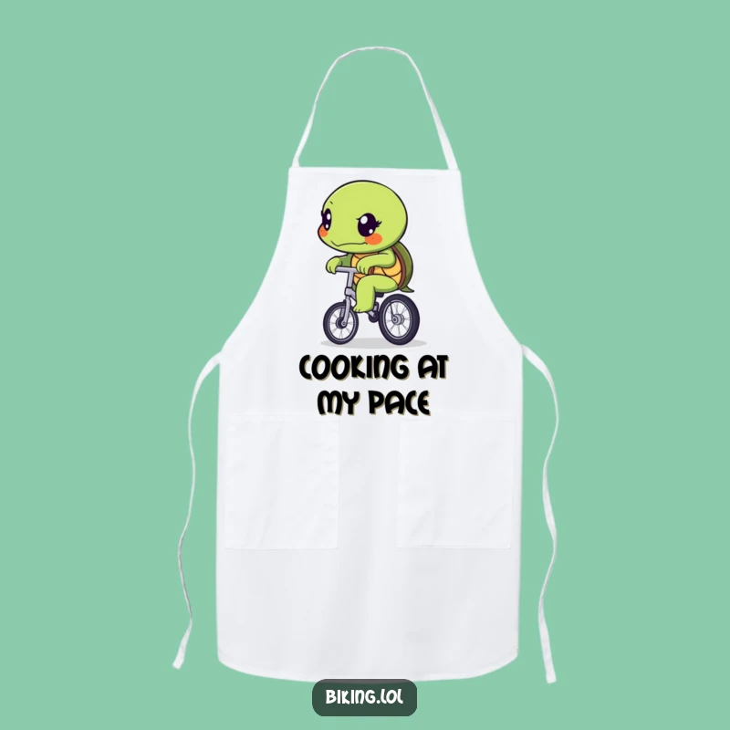 Funny Turtle Unicycle Apron: Determined Slow & Steady Kitchen Gift