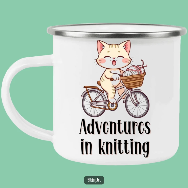 Funny Cat Yarn Bicycle Camping Mug - Durable Drinkware for Cozy Adventures