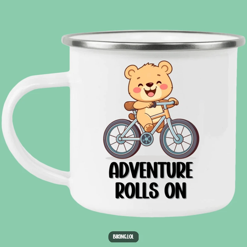 Funny Bear Cub Bicycle Camping Mug: Outdoor Grin - Durable Funny Gift for Campers