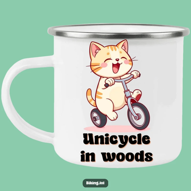 Funny Cat Unicycle Camping Mug: Trail Balance & Humor Cup