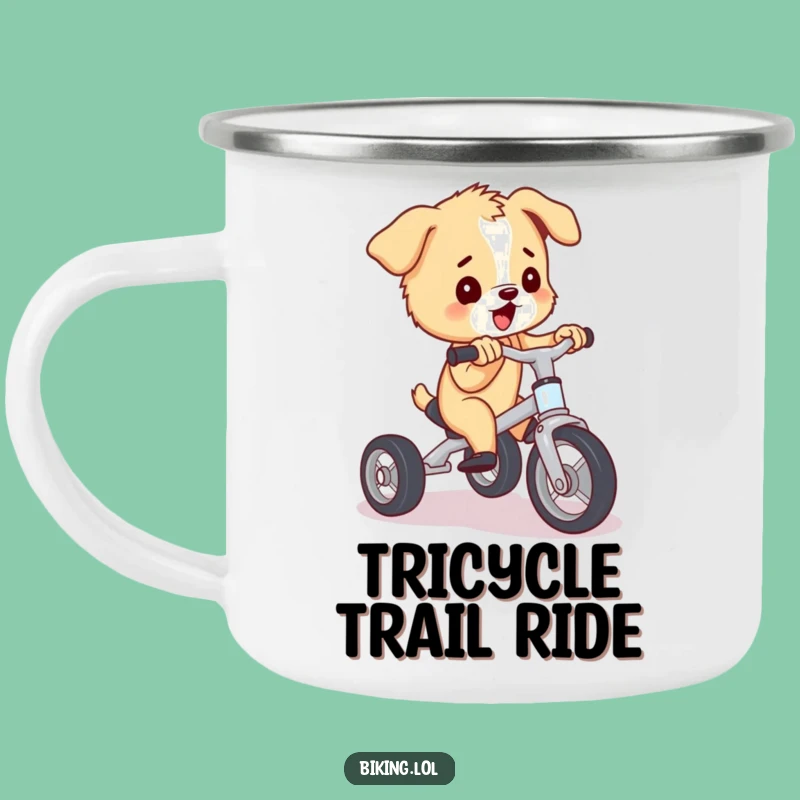 Funny Puppy Tricycle Camping Mug: Rugged Pup, Durable Funny Gift for Outdoors