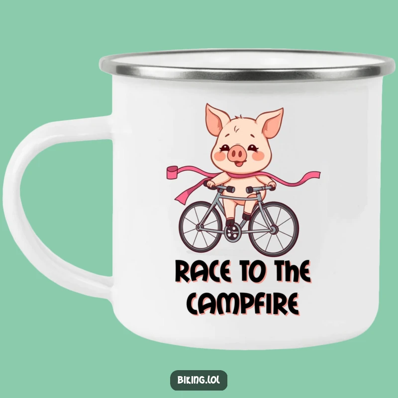 Funny Pig Race Camping Mug: Rugged & Exhilarated Cyclist