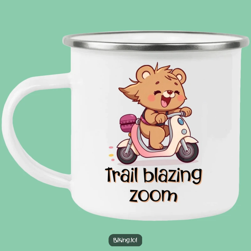 Funny Bear Cub Scooter Camping Mug: Rugged Explorer, Durable Funny Gift for Outdoors