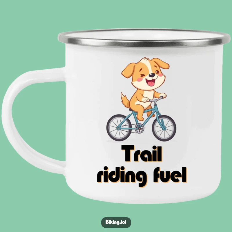 Funny Dog Bicycle Camping Mug: Trail Tales & Humor Cup