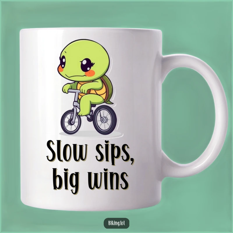 Funny Turtle Unicycle Mug: Determined Slow & Steady Character Gift