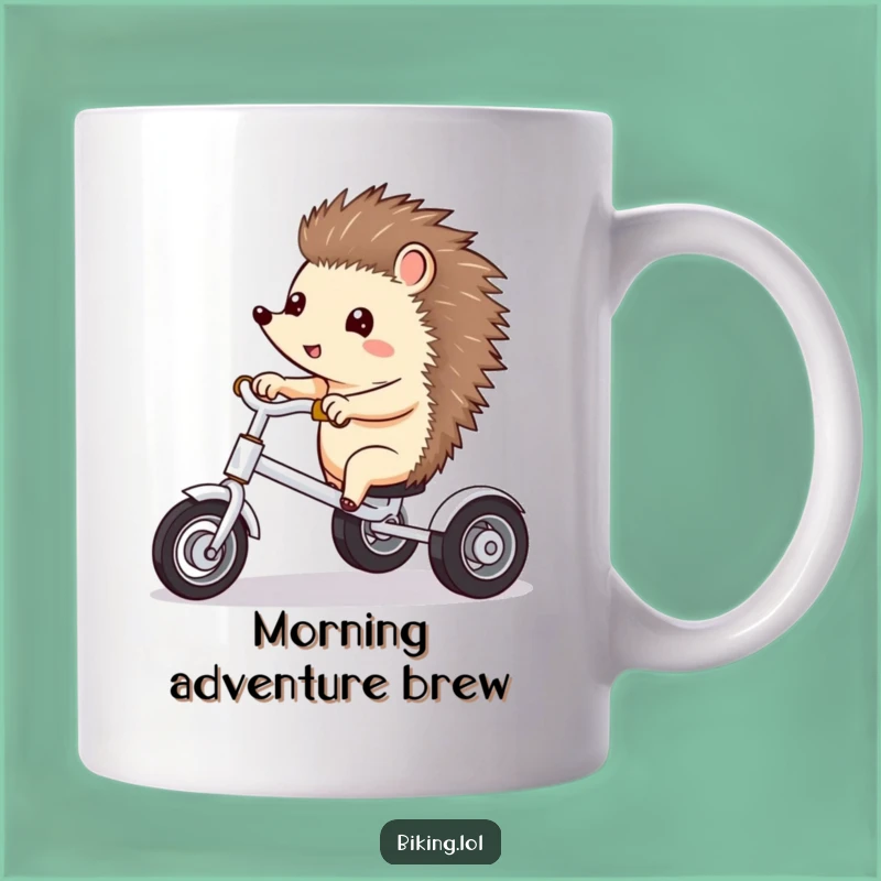 Funny Hedgehog Tricycle Mug - Whimsical Journey Gift for Curious Souls