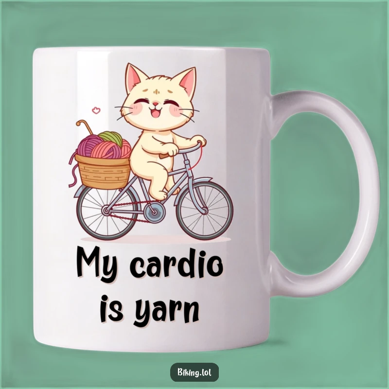Funny Giggling Cat Bicycle Yarn Mug - Perfect Gift for Cat Lovers Who Love a Laugh
