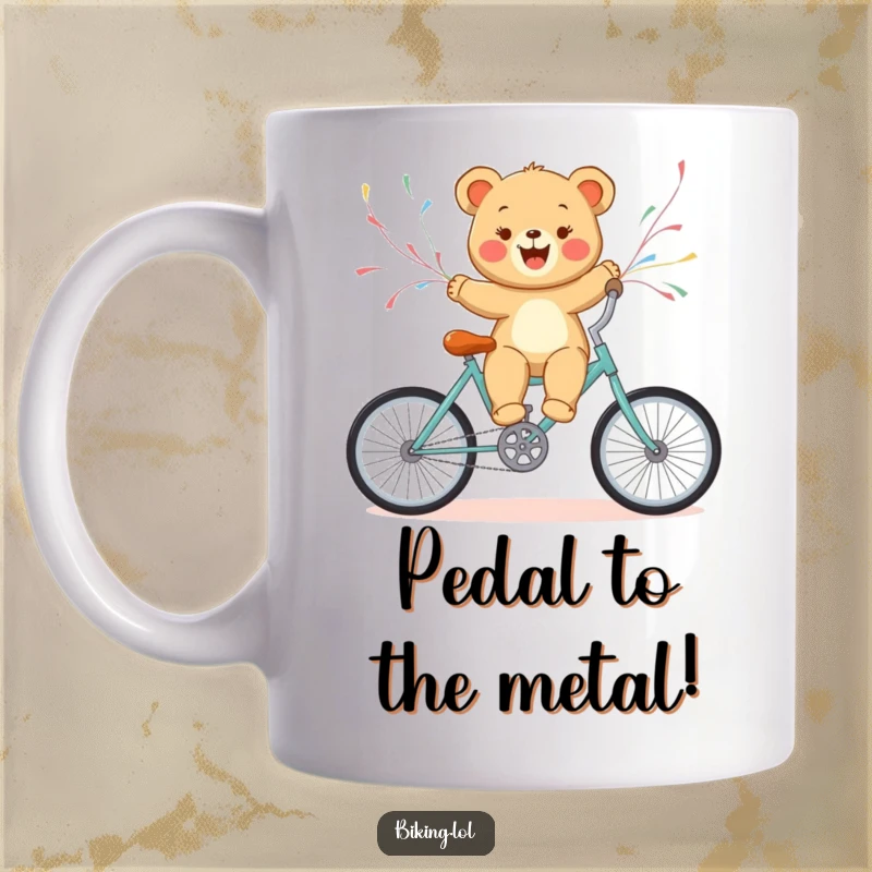 Funny bear cub joyfully riding a bicycle with streamers flying, celebrating childlike adventure and freedom on wheels.