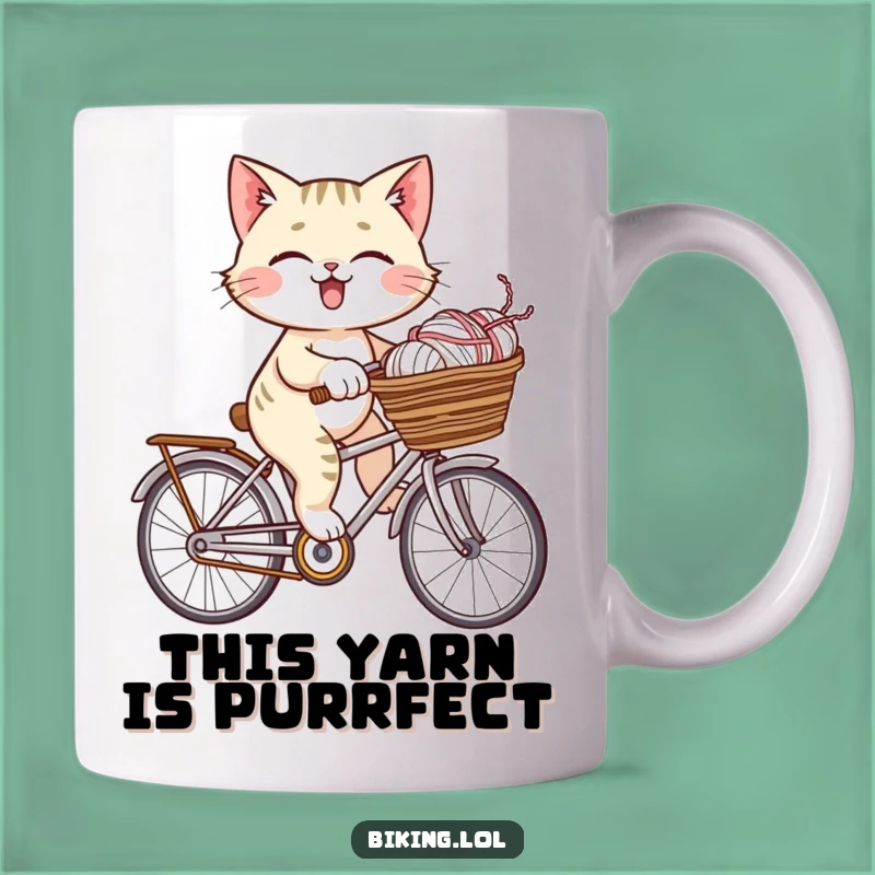 Funny Cat Yarn Bicycle Mug - Hilarious Gift for Cat Lovers and Cyclists