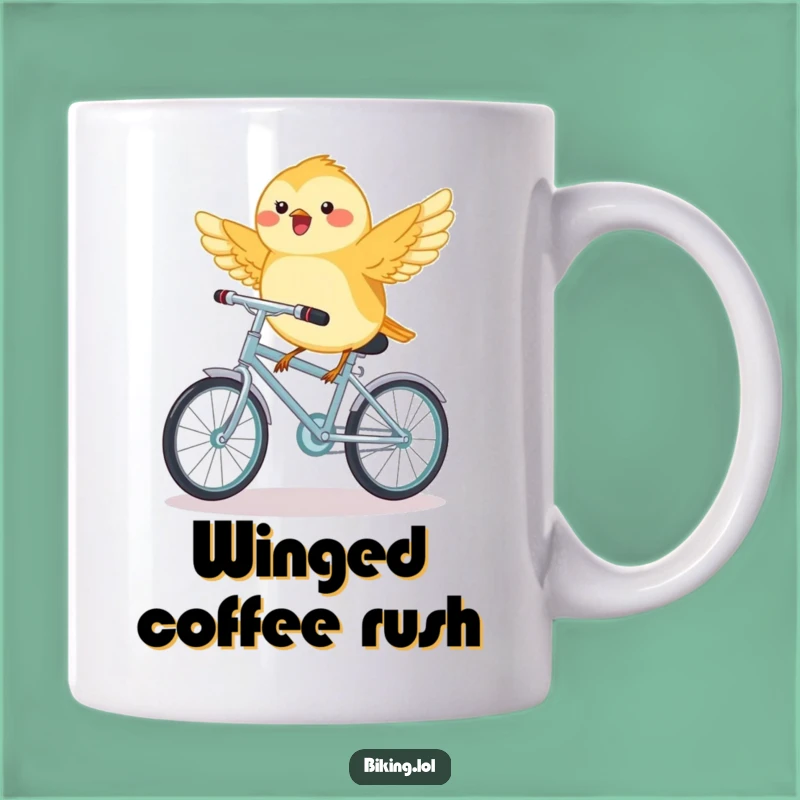 Funny Chickadee Bicycle Mug - Tiny Bird's Joyful Flight Adventure Gift
