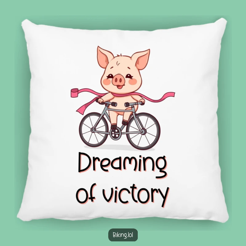 Funny Pig Race Pillow: Soft & Exhilarated Cyclist Pink Ribbon Decor