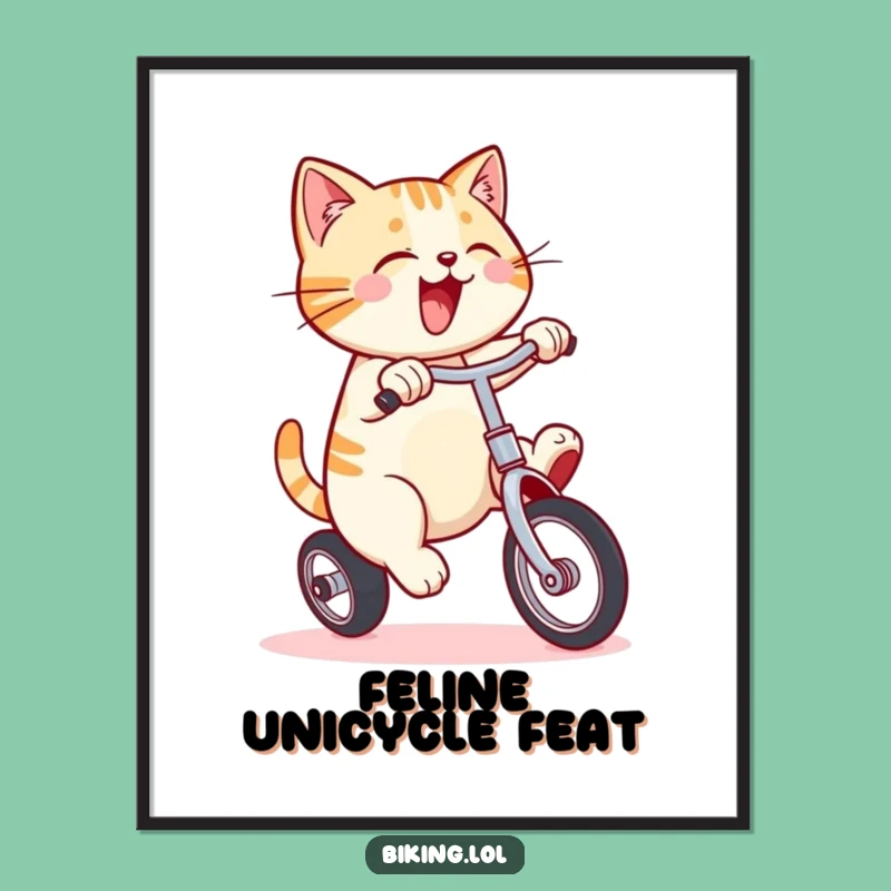 Funny Cat Unicycle Digital Art: Energetic Balance & Humor Print