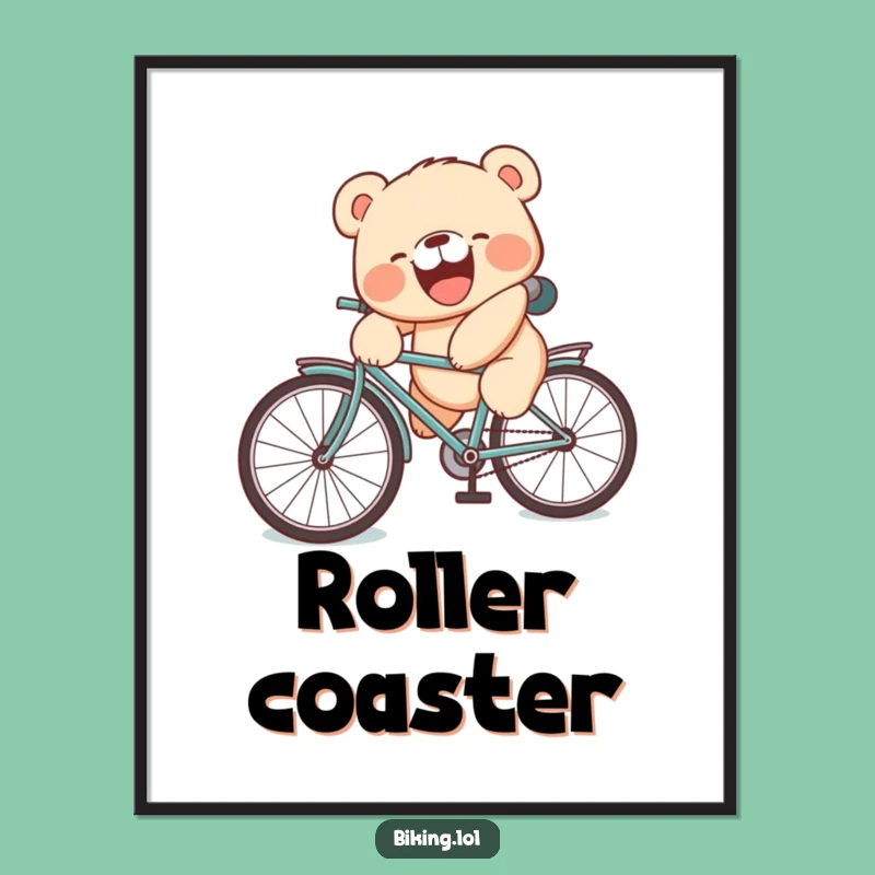 Funny Bear Cub Digital Art: Bicycle Fall - Hilarious Printable Wall Decor, Amazing Funny Gift