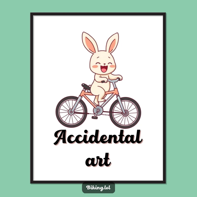 Funny Bunny Wheelie Digital Print: Hilarious Bicycle Laughing Character Art