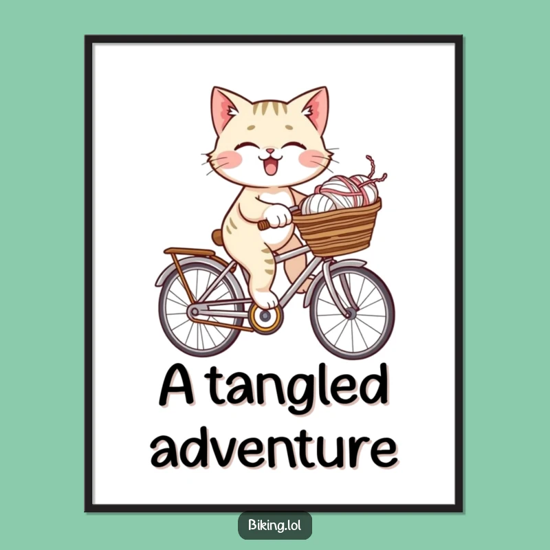Funny Cat Yarn Bicycle Digital Art Print - Instant Whimsical Decor