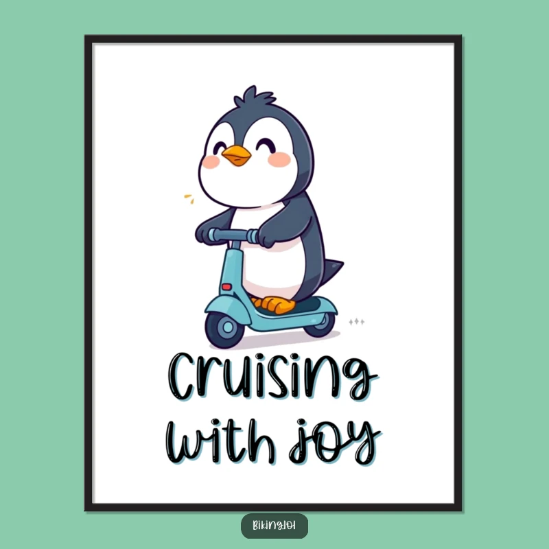 Funny Penguin Scooter Art Print: Excited Rider Decor for Your Wall