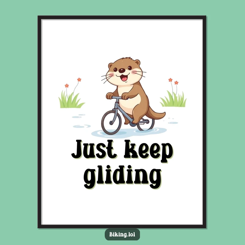 Funny Otter Bicycle Digital Art: Printable Joyful River Scene