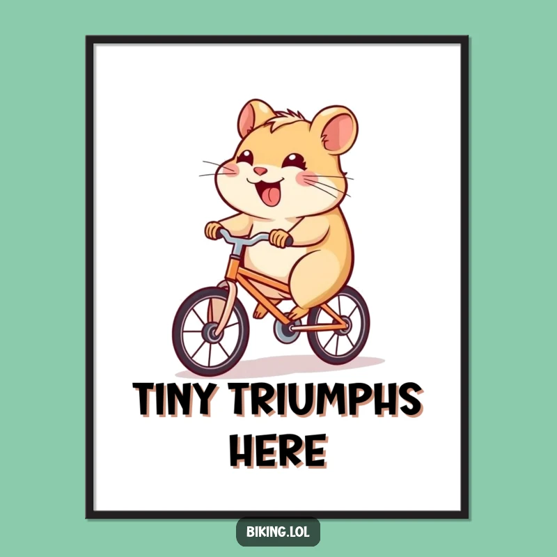 Funny Hamster Bicycle Art Print: Joyful Determined Cyclist Decor, Instant Funny Gift