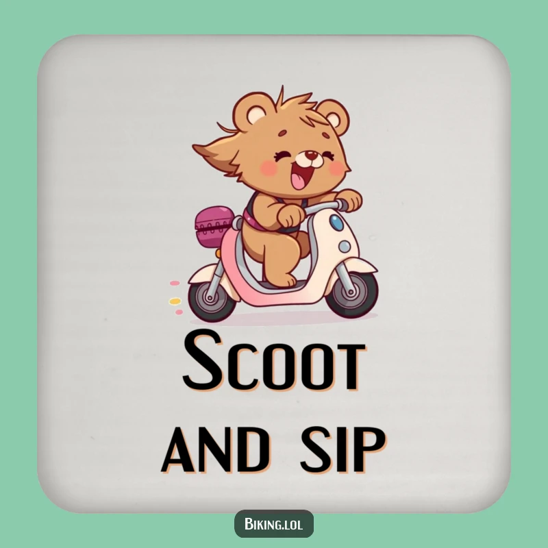 Funny Bear Cub Scooter Coaster Set: Protect Surfaces, Chic Funny Gift for Tables