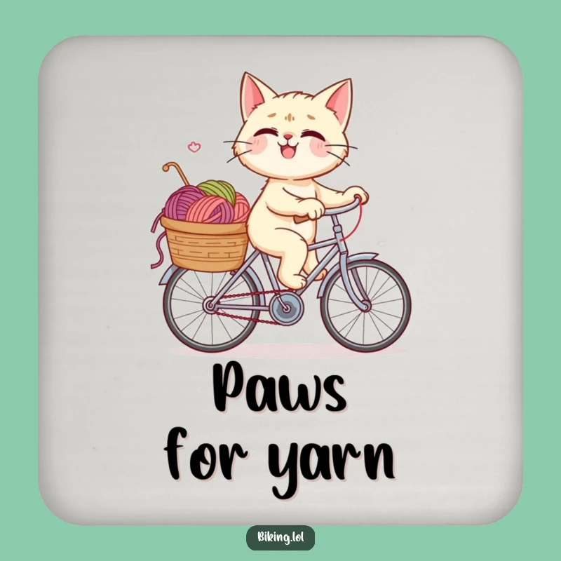 Funny Giggling Cat Bicycle Drink Coaster - Protect Surfaces with Hilarious Yarn-Loving Cat Art