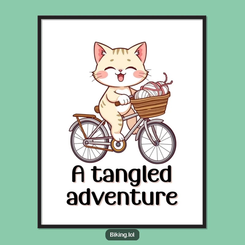 Funny Cat Yarn Bicycle Poster - Whimsical Wall Art for Cat Lovers