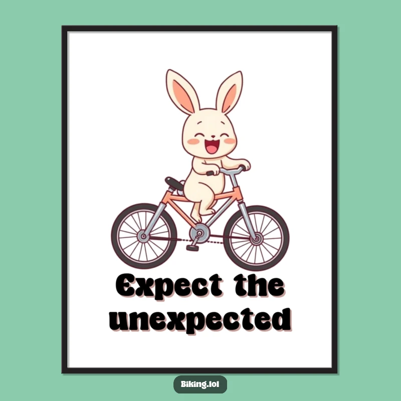 Funny Bunny Wheelie Poster: Hilarious Bicycle Laughing Character Wall Art Gift