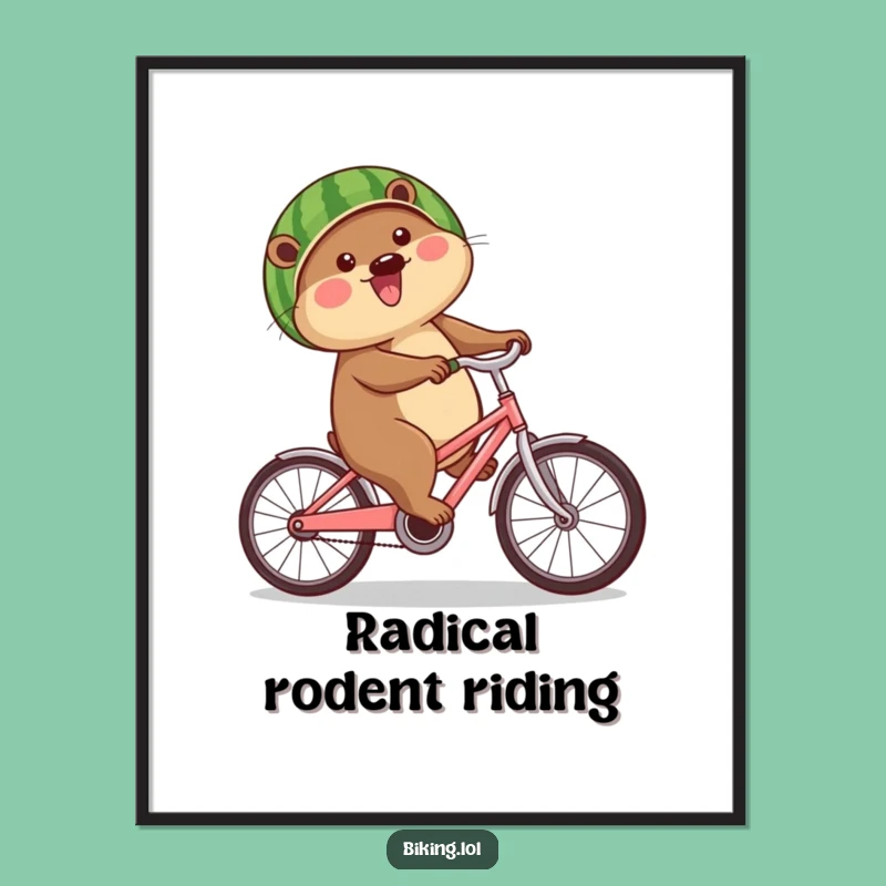 Funny Beaver Watermelon Helmet Poster: Hilarious Wall Art, Perfect Funny Gift for Bike Enthusiasts