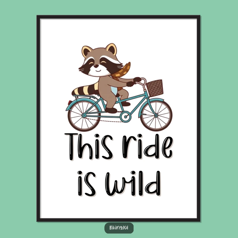 Funny Raccoon Tandem Bicycle Poster - Whimsical Wall Art for a Humorous Home Decor