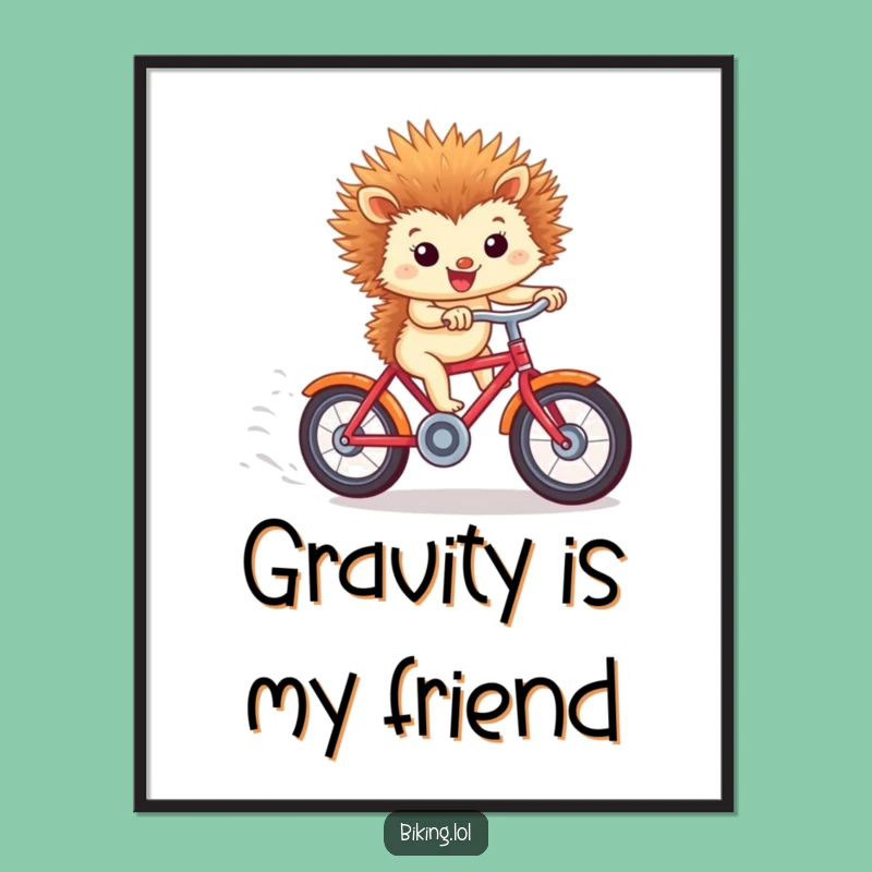 Funny Hedgehog Bicycle Poster: Tiny Downhill Racer Art for Walls