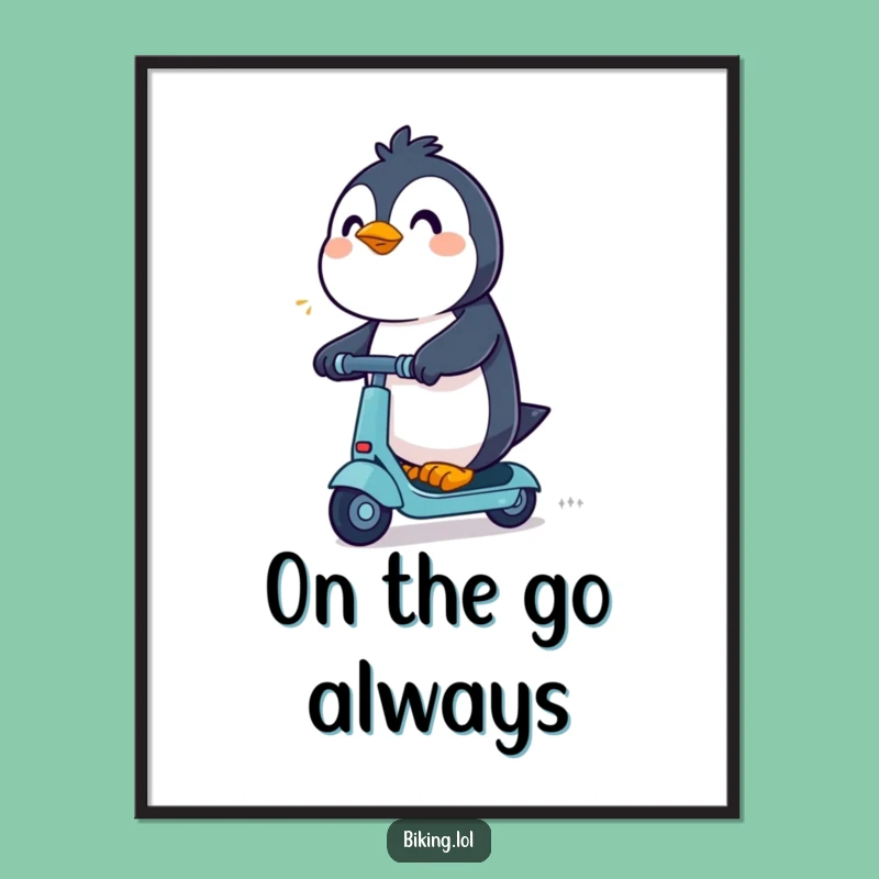 Funny Penguin Scooter Poster: Excited Rider Art for Wall Decor