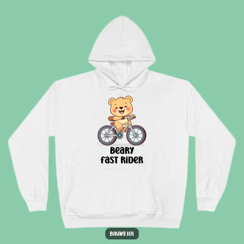 Funny Bear Cub Bicycle Hoodie: Cozy Grinning Cub - Warm Funny Gift Sweatshirt