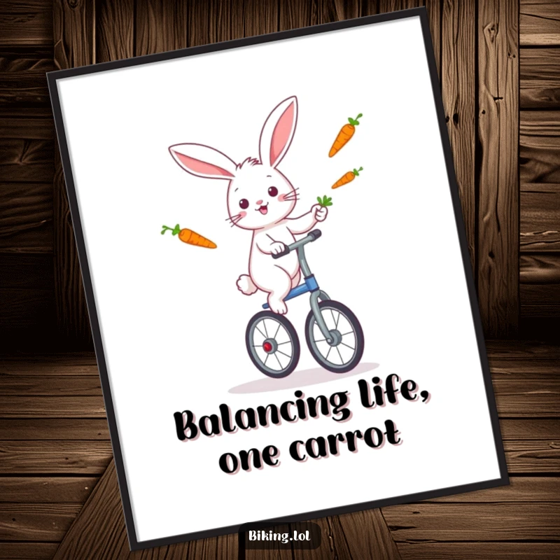 Funny Free Printable Wall Art: A playful rabbit performing on a unicycle, juggling carrots for a delightful, humorous display.