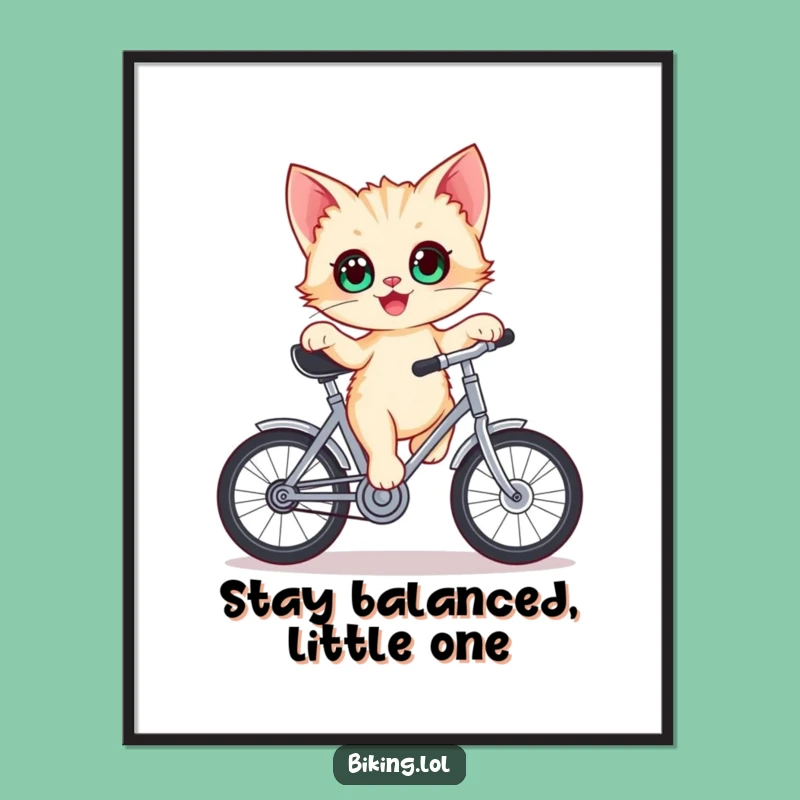 Free Printable Wall Art: Kitten Balancing on Bike Crank - Cute Downloadable Art