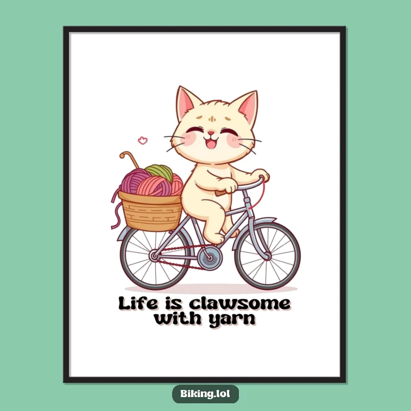 Funny Free Printable Wall Art: Giggling Cat Cyclist Yarn Lover Downloadable Art