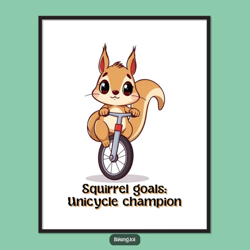 Funny Free Printable Wall Art: Surprised Squirrel Unicyclist, Quirky Downloadable Decor