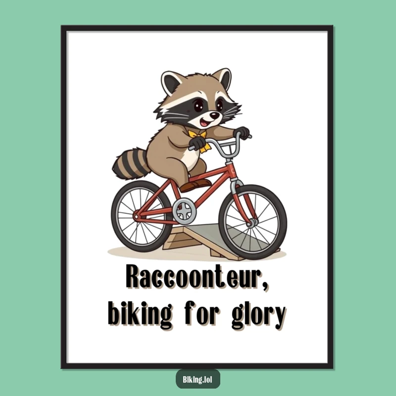 Free Printable Wall Art: Raccoon Bicycle Stunt Funny Downloadable Art