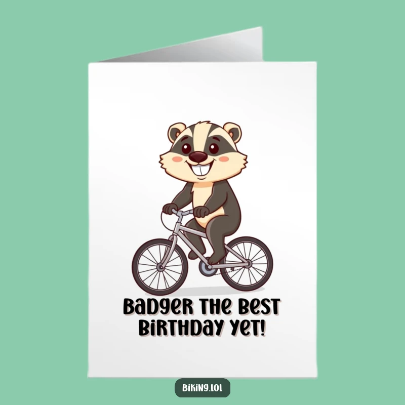 Free Printable Birthday Card: Funny Badger Cycling Upbeat - DIY Downloadable Gift