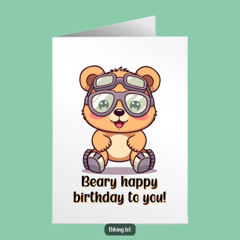 Free Printable Birthday Card: Determined Bear Cyclist gears up for fun!