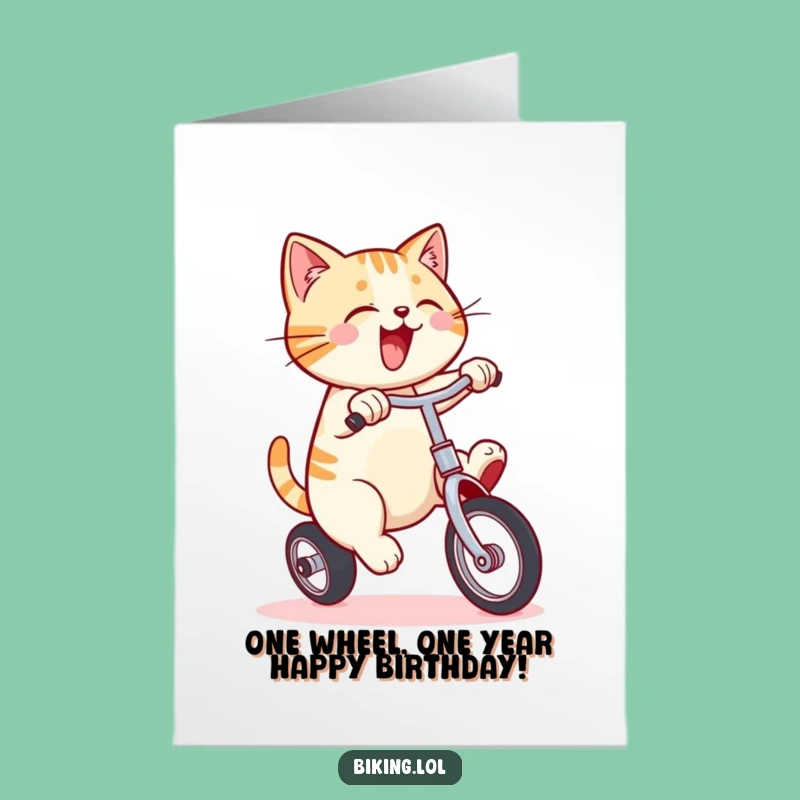 Free Printable Birthday Card: Funny Cat Unicycling, Downloadable Humorous Gift