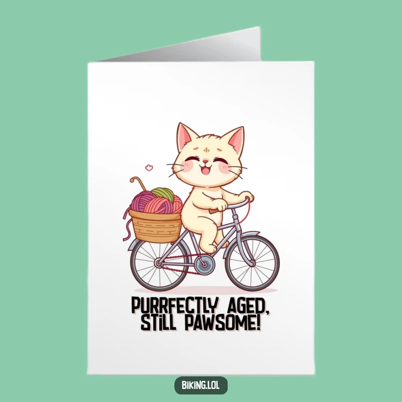 Free Printable Birthday Card: Giggling Cat Cyclist Funny Downloadable Gift