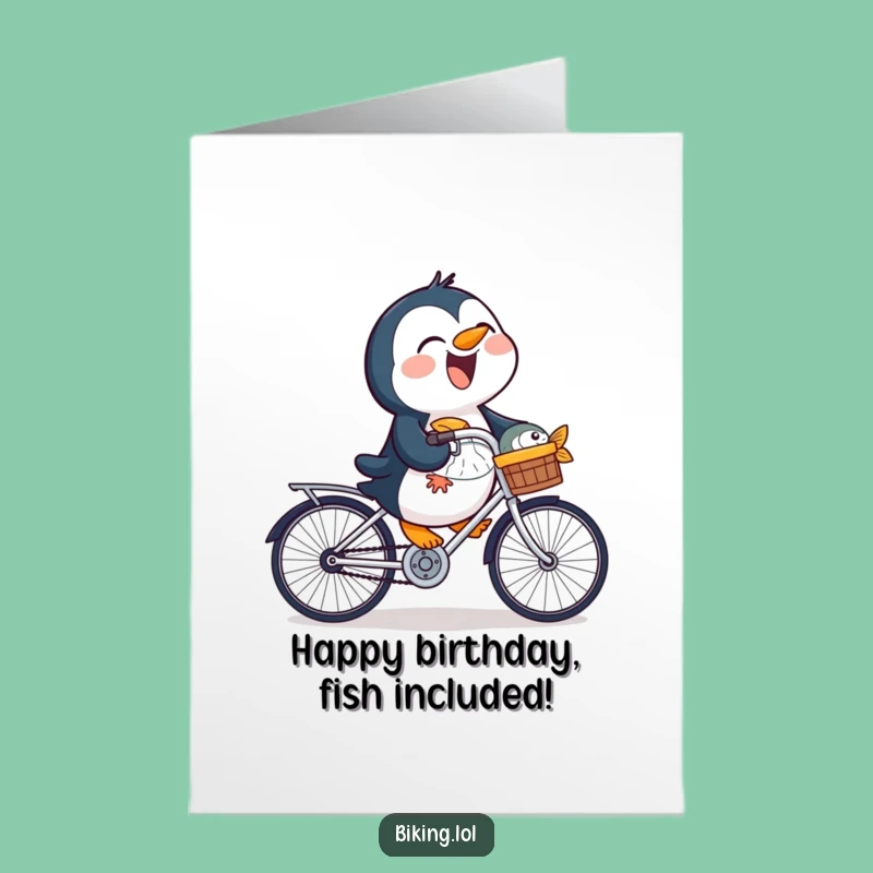 Free Printable Birthday Card: Laughing Penguin Bike Ride, Funny Downloadable Gift