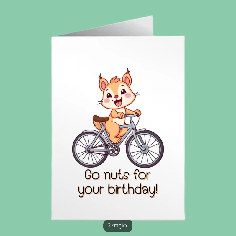 Free Printable Birthday Card: Playful Squirrel Big Wheel Bike Funny Downloadable Gift