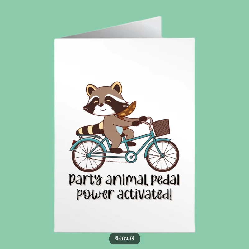 Free Printable Birthday Card: Silly Raccoon Tandem Bike Ride Surprise Funny Downloadable Gift