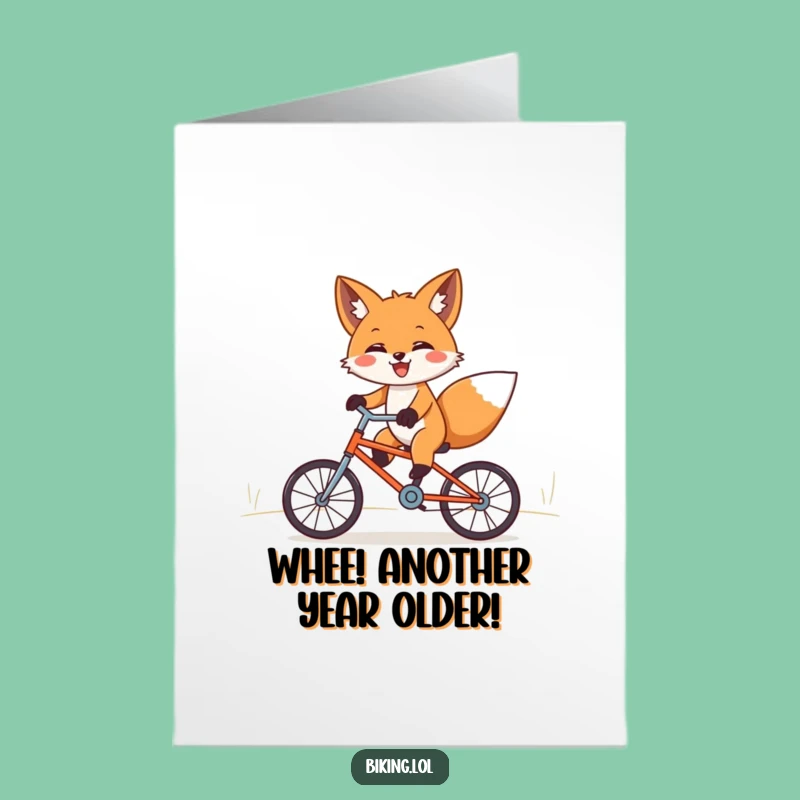 Free Printable Birthday Card: Funny Fox Cycling Downhill - Downloadable Joyful Gift
