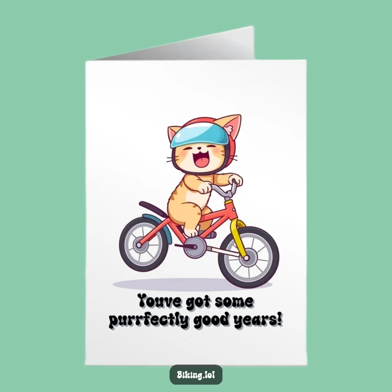 Free Printable Funny Birthday Card: Giggling Cat Wheelie Rider, DIY Download