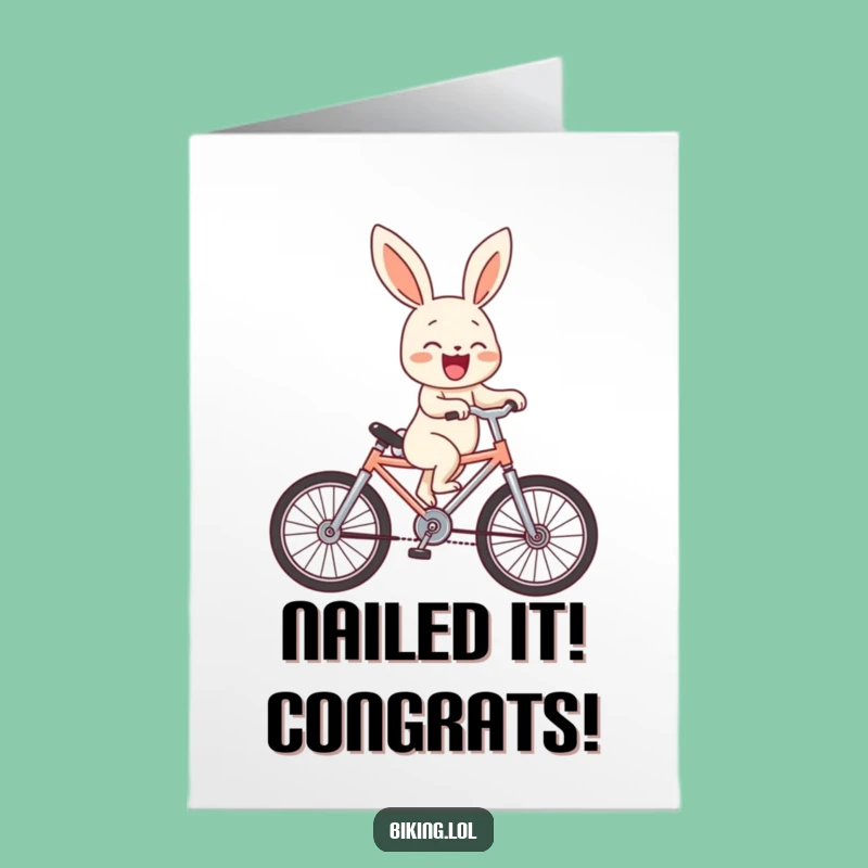 Free Printable Congrats Card: Bunny Wheelie Success! Laughing Downloadable Gift