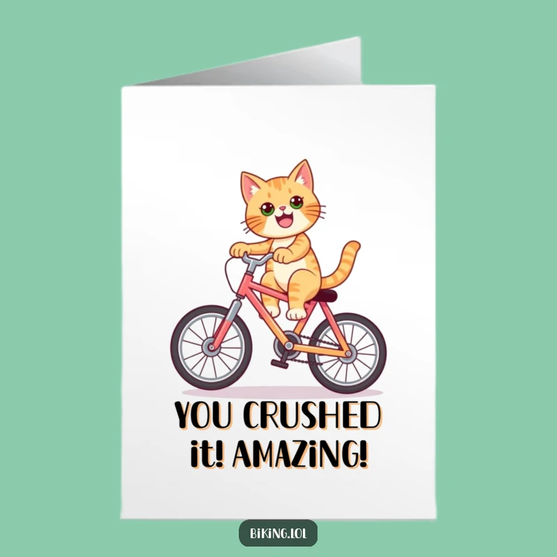 Free Printable Congrats Card: Confident Cat Wheelie Ride, Humorous Downloadable Gift