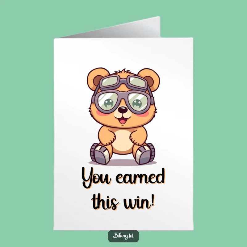 Free Printable Congrats Card: Hard-working Bear Cyclist celebrates your victory!