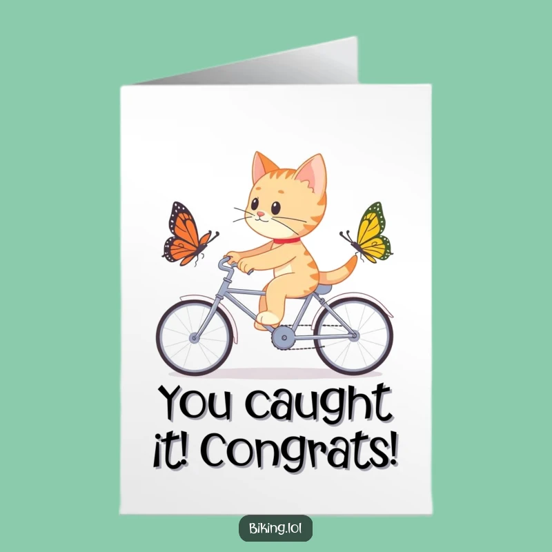 Free Printable Congrats Card: Cat's Tandem Triumph Funny Downloadable Gift