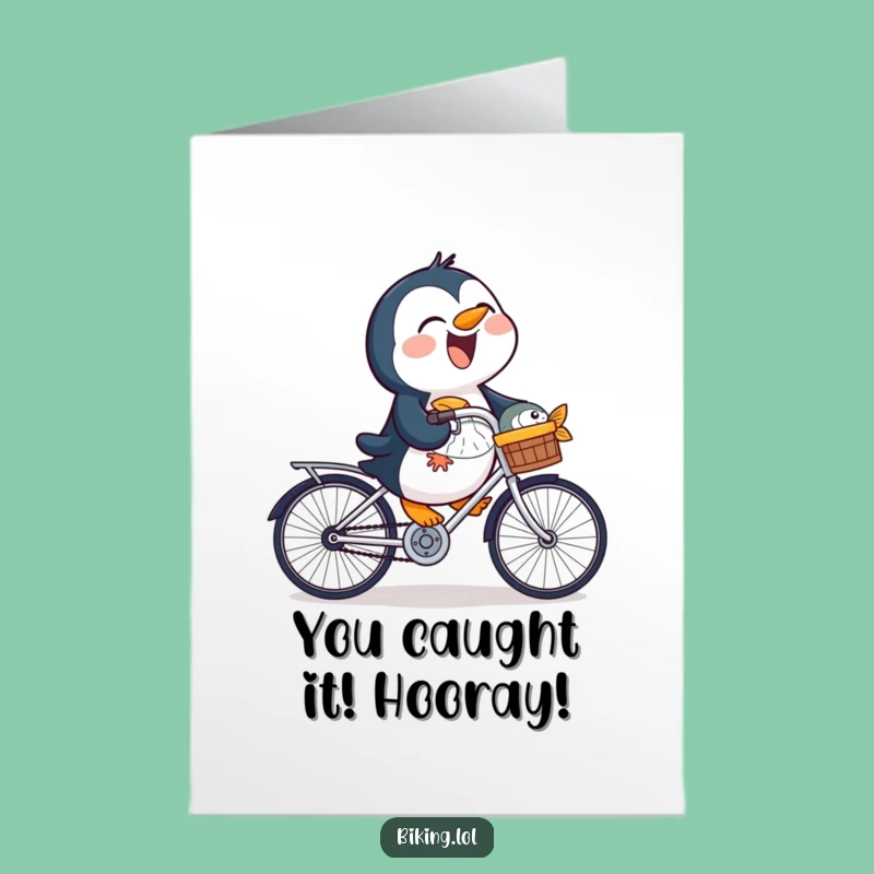Free Printable Congrats Card: Penguin Bike Adventure, Humorous Downloadable Gift